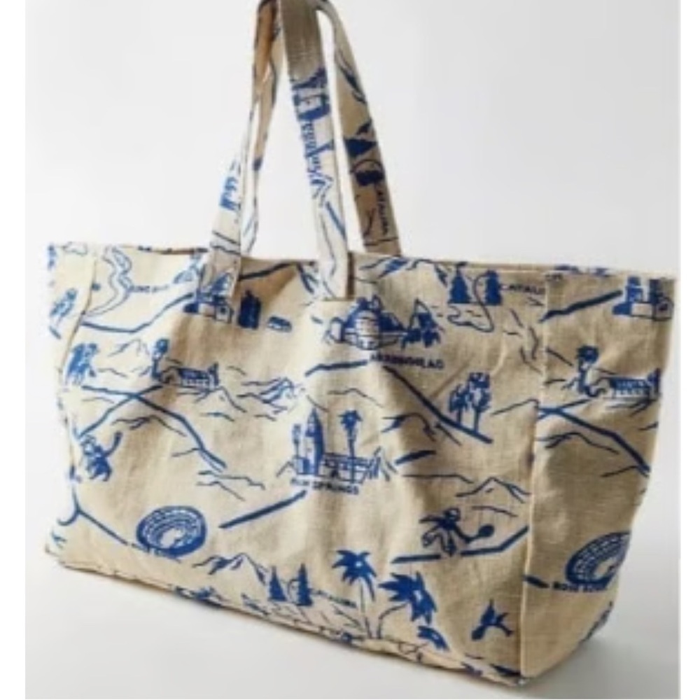 NWOT Urban Outfitters East-West Printed Jute Tote - Picture 1 of 13